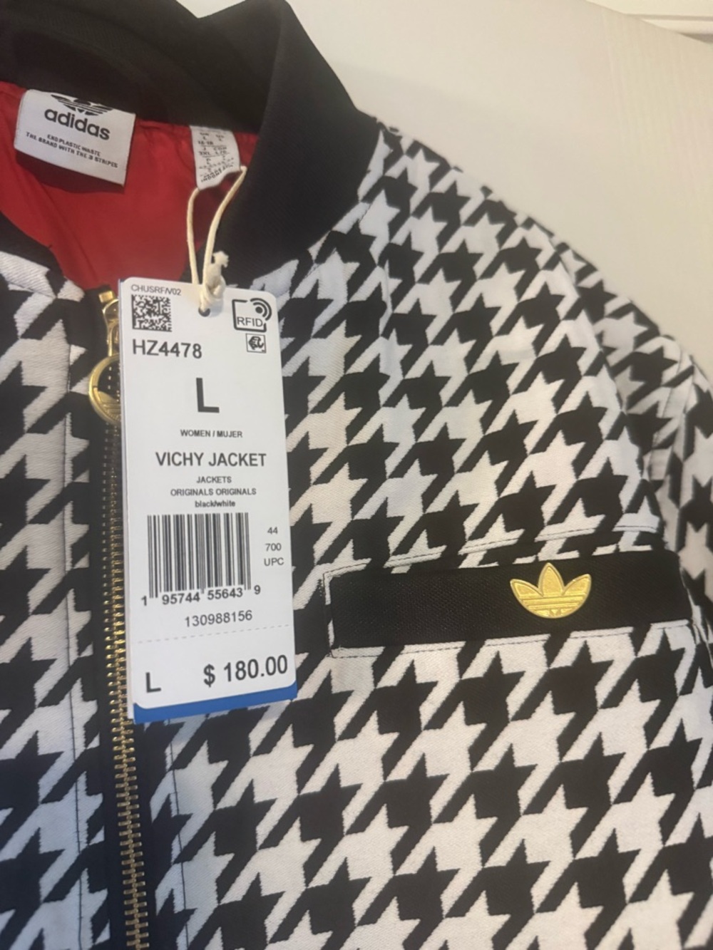 Adidas Originals Black & White Houndstooth Bomber Jacket - Picture 9 of 10